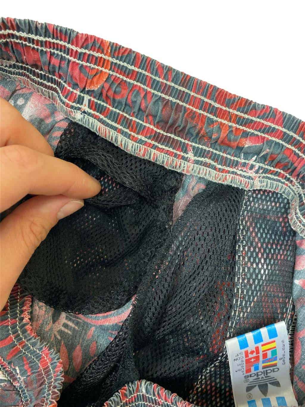 90s Adidas Vintage Surf Shorts with Grey and Red Abstract Pattern and Elasticated Waistband - S - Image 4