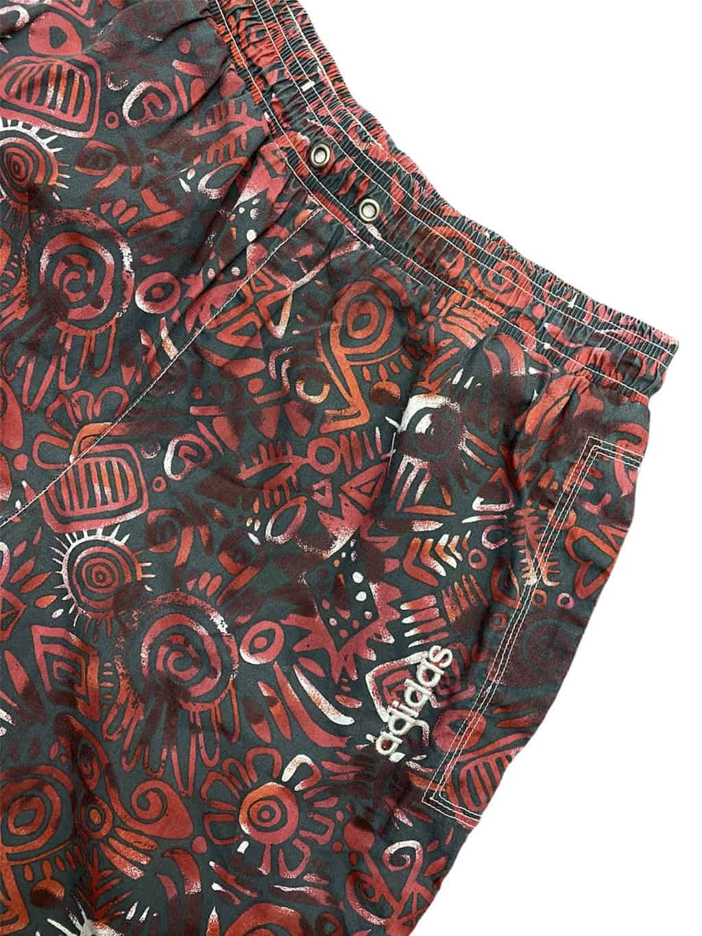 90s Adidas Vintage Surf Shorts with Grey and Red Abstract Pattern and Elasticated Waistband - S - Image 6