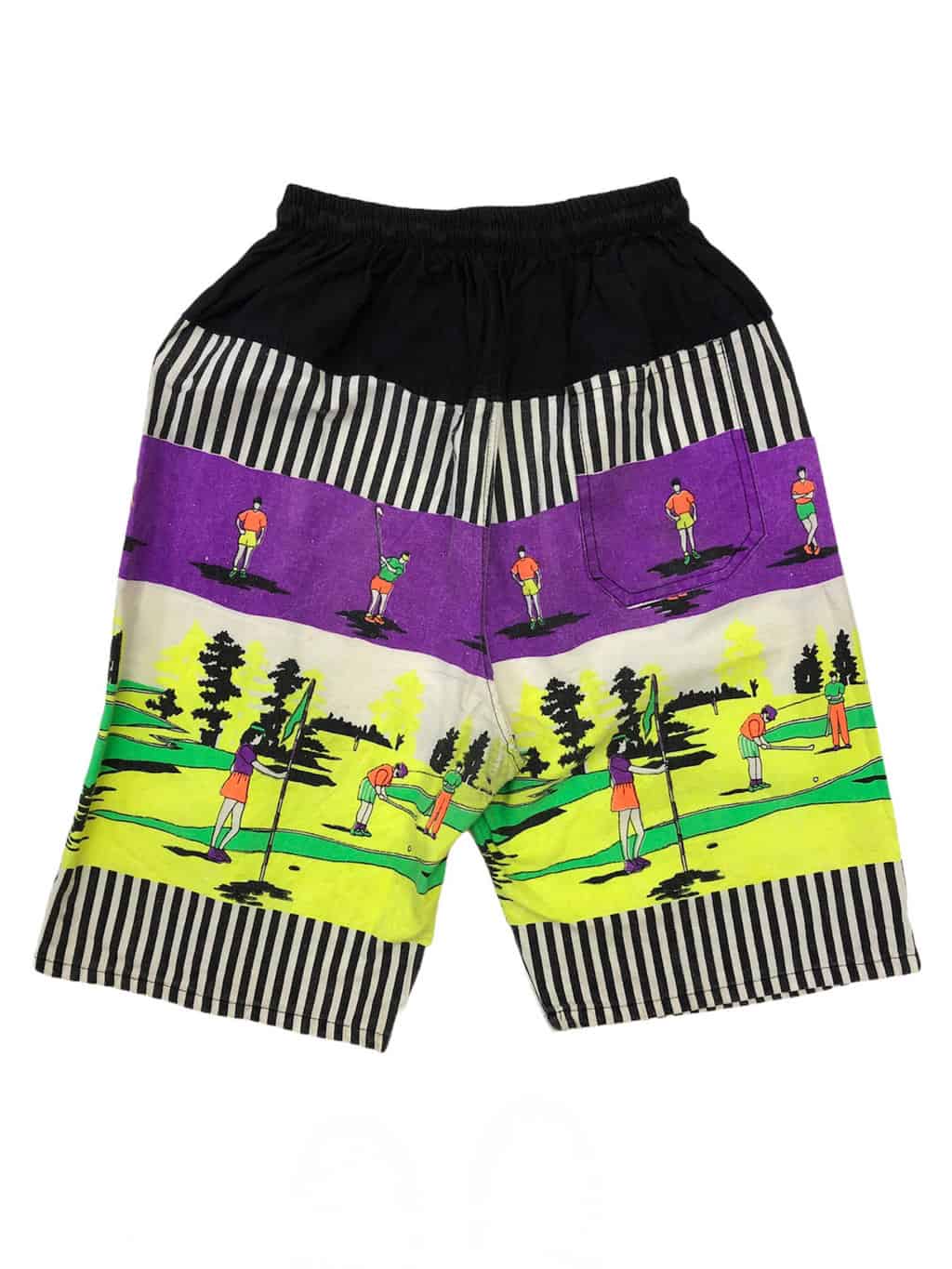 90s Vintage Multicoloured Neon Surf Shorts with Bold Golf Motif Adults / Kids - XS - Image 3