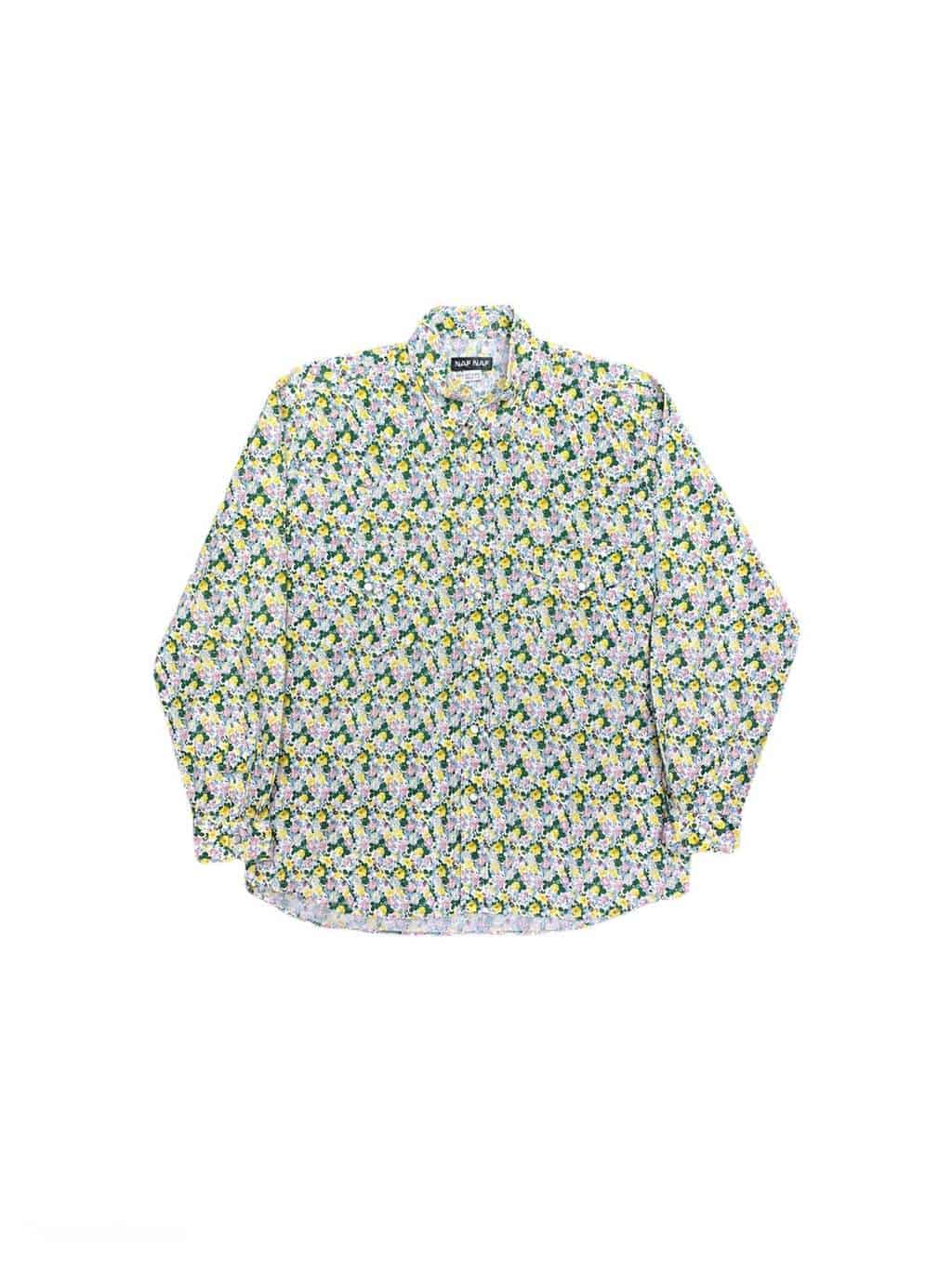 Men's Vintage 90s Naf Naf Multicoloured Floral Shirt with Pearlescent Popper Buttons - M / L