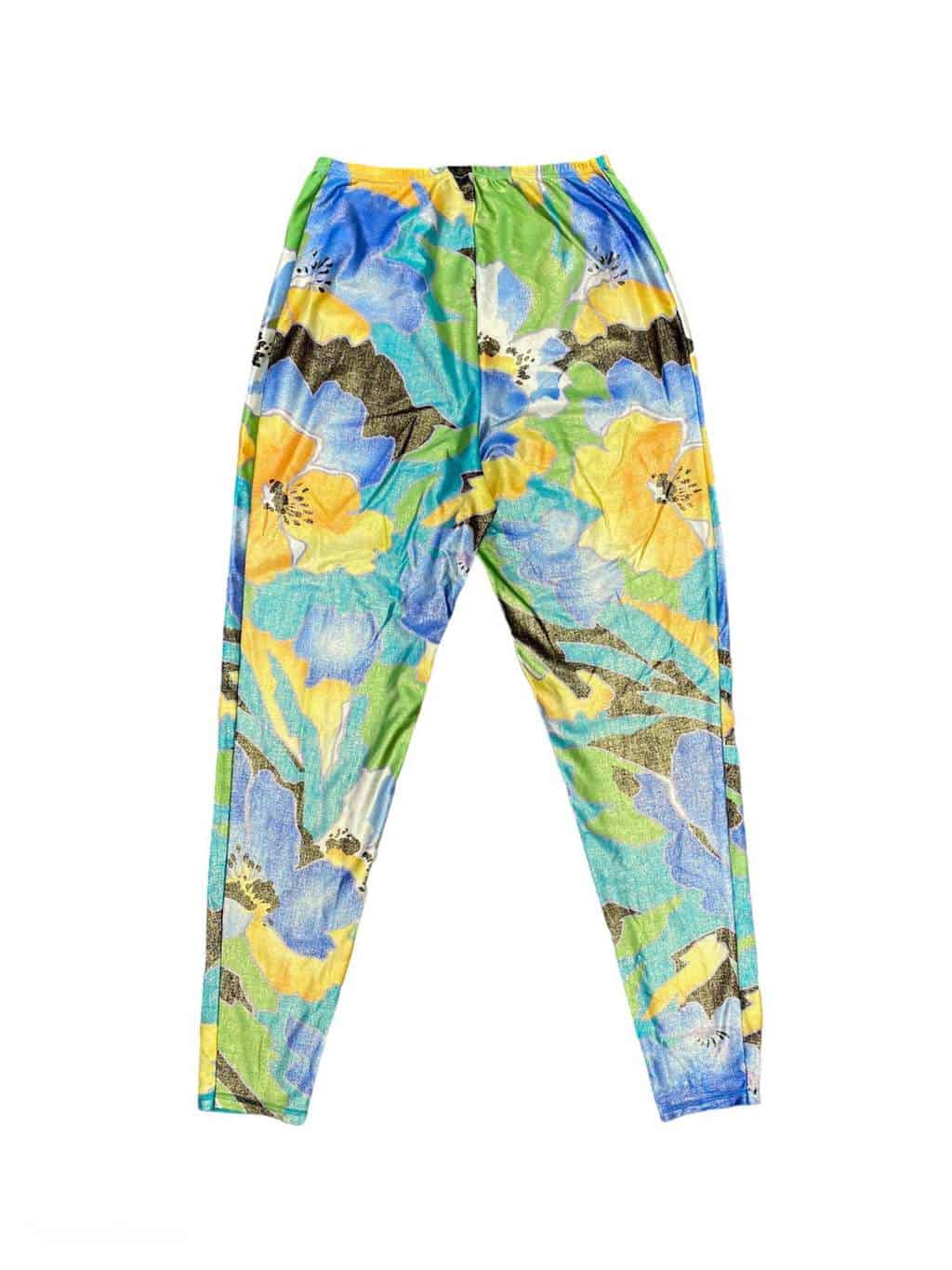 Vintage 1980s Women's Multicoloured Floral Leggings with Metallic Sheen ...