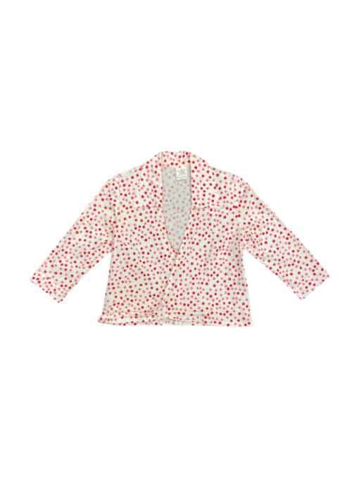Vintage Women's Ditsy Floral Tie Up Wrap Around Crop Top with 3/4 Length Sleeves - XS / S