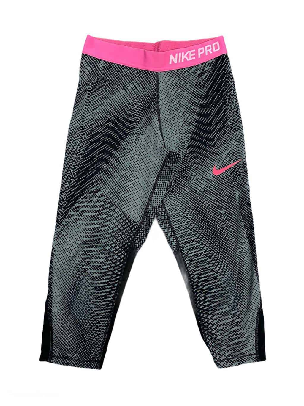 Women's Nike Pro 3/4 Length Leggings with Pink Waistband and Abstract Grey  and Black Motif - XS / S - St Cyr Vintage