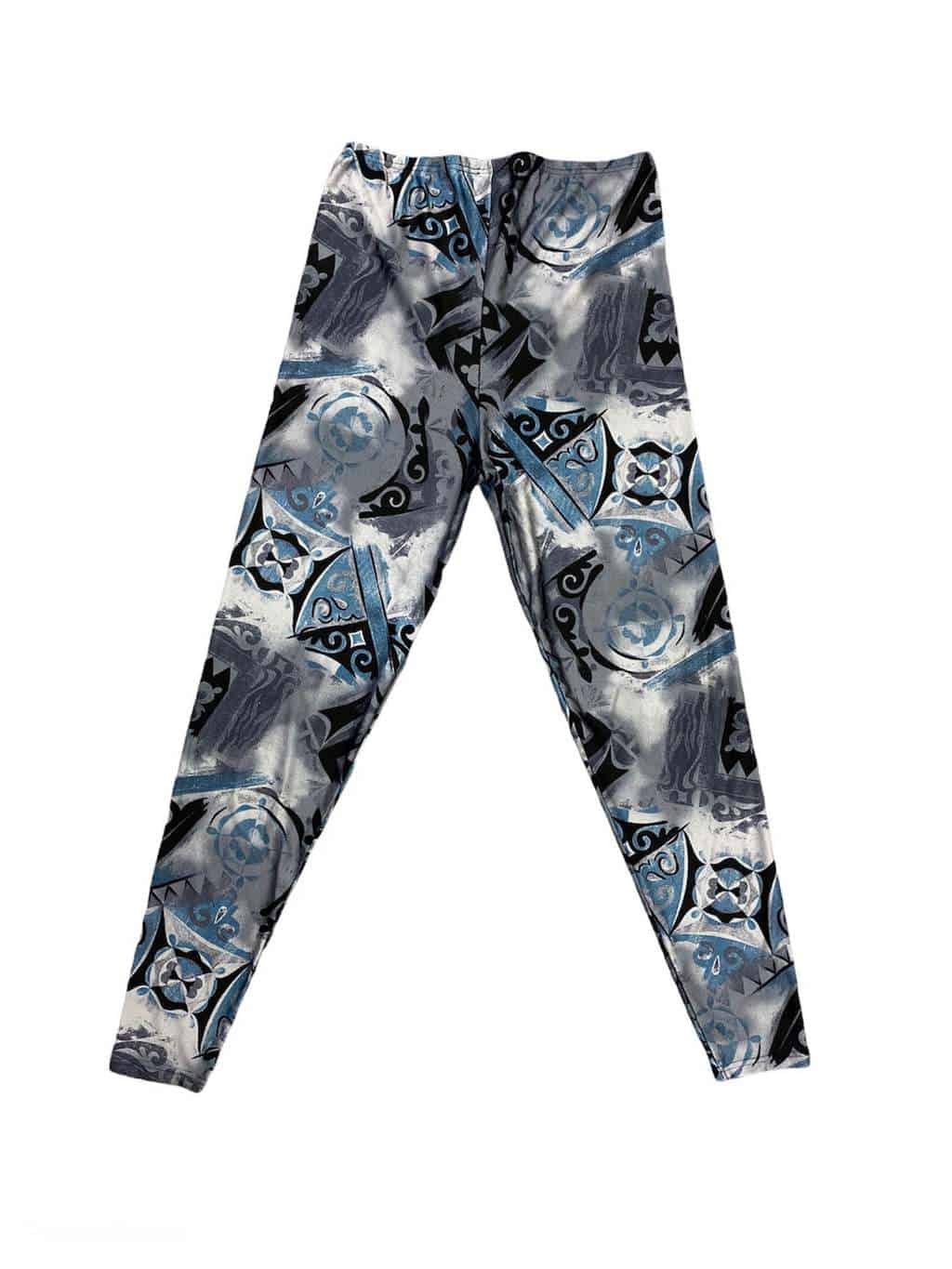 Women's Vintage 80s Abstract Patterned Full Length Sports Leggings in  Silver and Blue - M / L - St Cyr Vintage