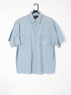 Vintage Wrangler denim shirt in pale blue with short sleeves and front pockets - L / XL