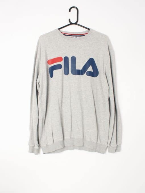 Mens grey round neck Fila pullover with logo motif - L