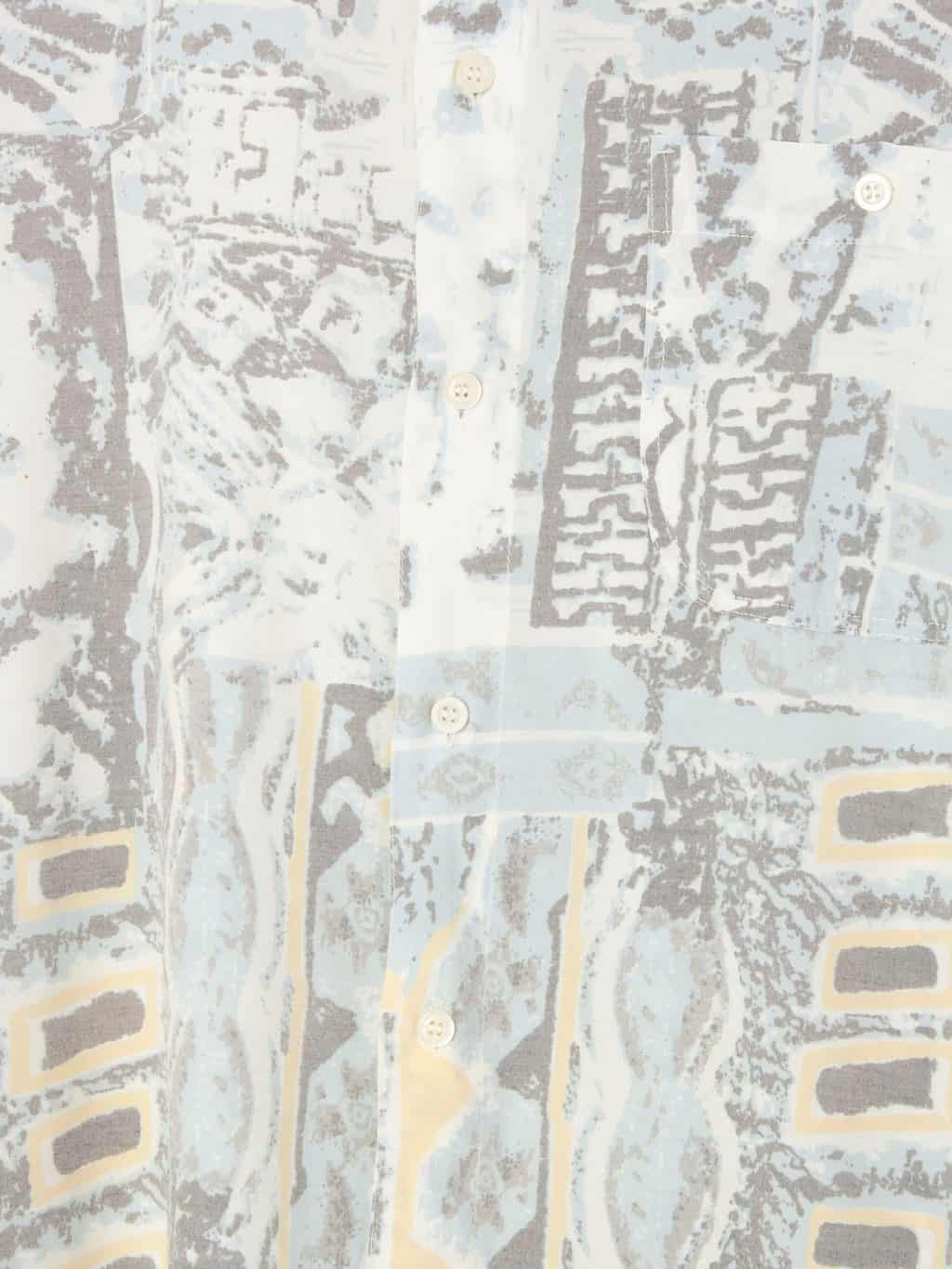 Mens muted blue and yellow abstract long sleeve shirt - L - Image 2