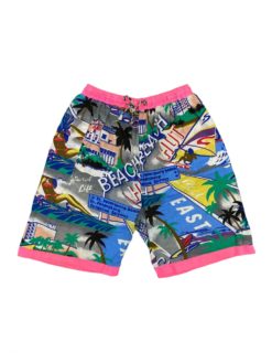 Loud 80s / 90s Vintage Cotton Summer Shorts with Bright Abstract Beach Motif - XS / Small