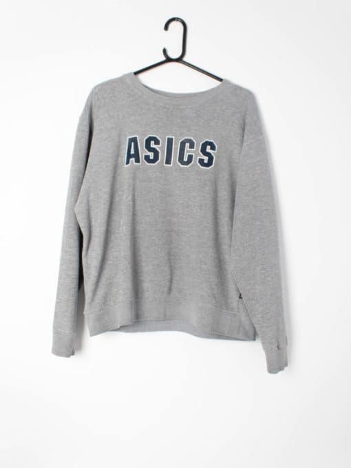 Mens grey Asics sweatshirt with spell out logo in blue - M
