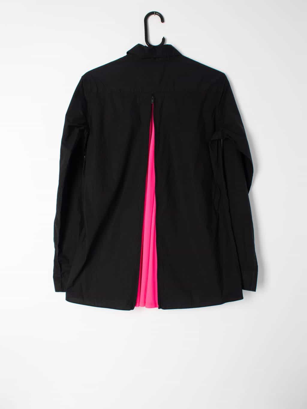 Womens Y-3 Yohji Yamamoto black fitted shirt with neon pink underlay - S / M - Image 5