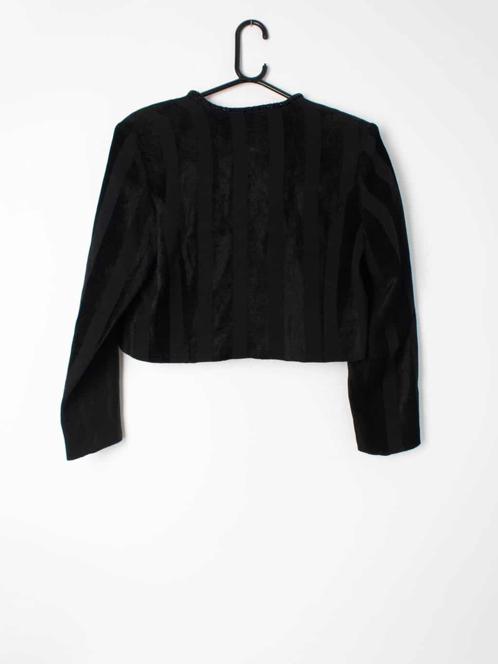 Womens vintage cropped jacket with massive shoulder pads, monochrome striped detailing and glass bead trim - M - Image 3