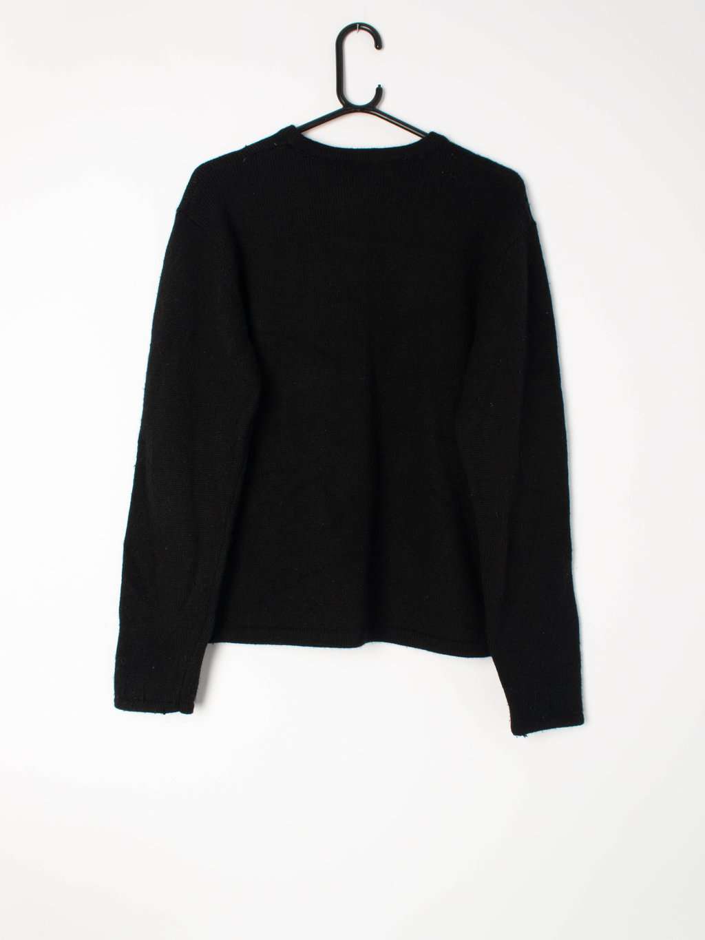 Merino wool plain black jumper with neon orange number '1' detail ...