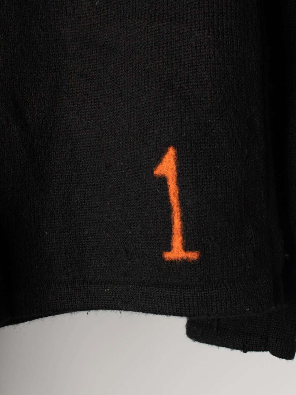 Merino wool plain black jumper with neon orange number '1' detail - Medium - Image 3