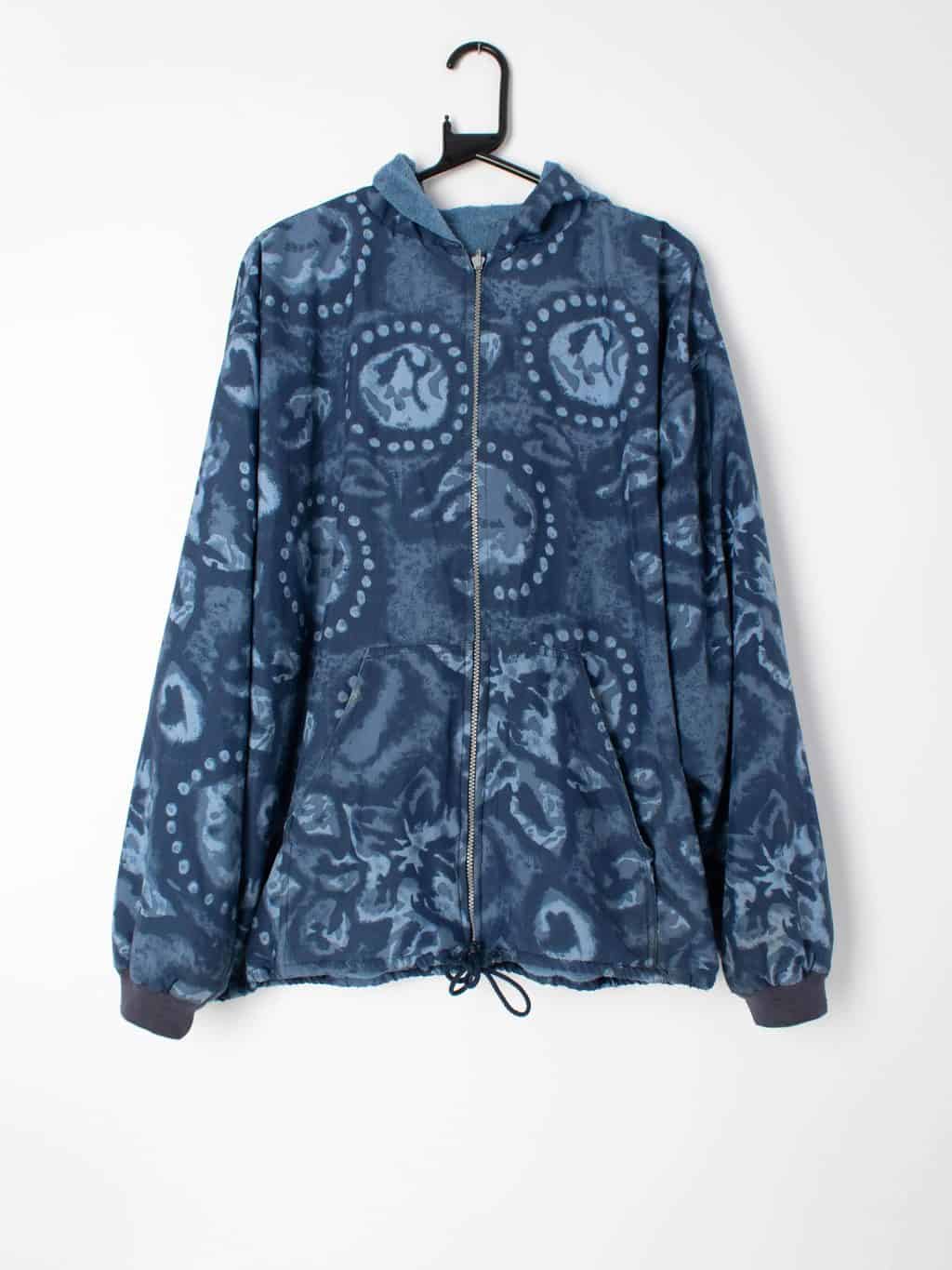 90s Unisex hooded reversible windbreaker jacket with full zipper and towelled lining - L / XL