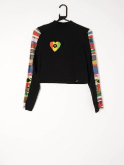Womens cropped Illustrated People long sleeve top with abstract design down both sleeves - Small / Medium