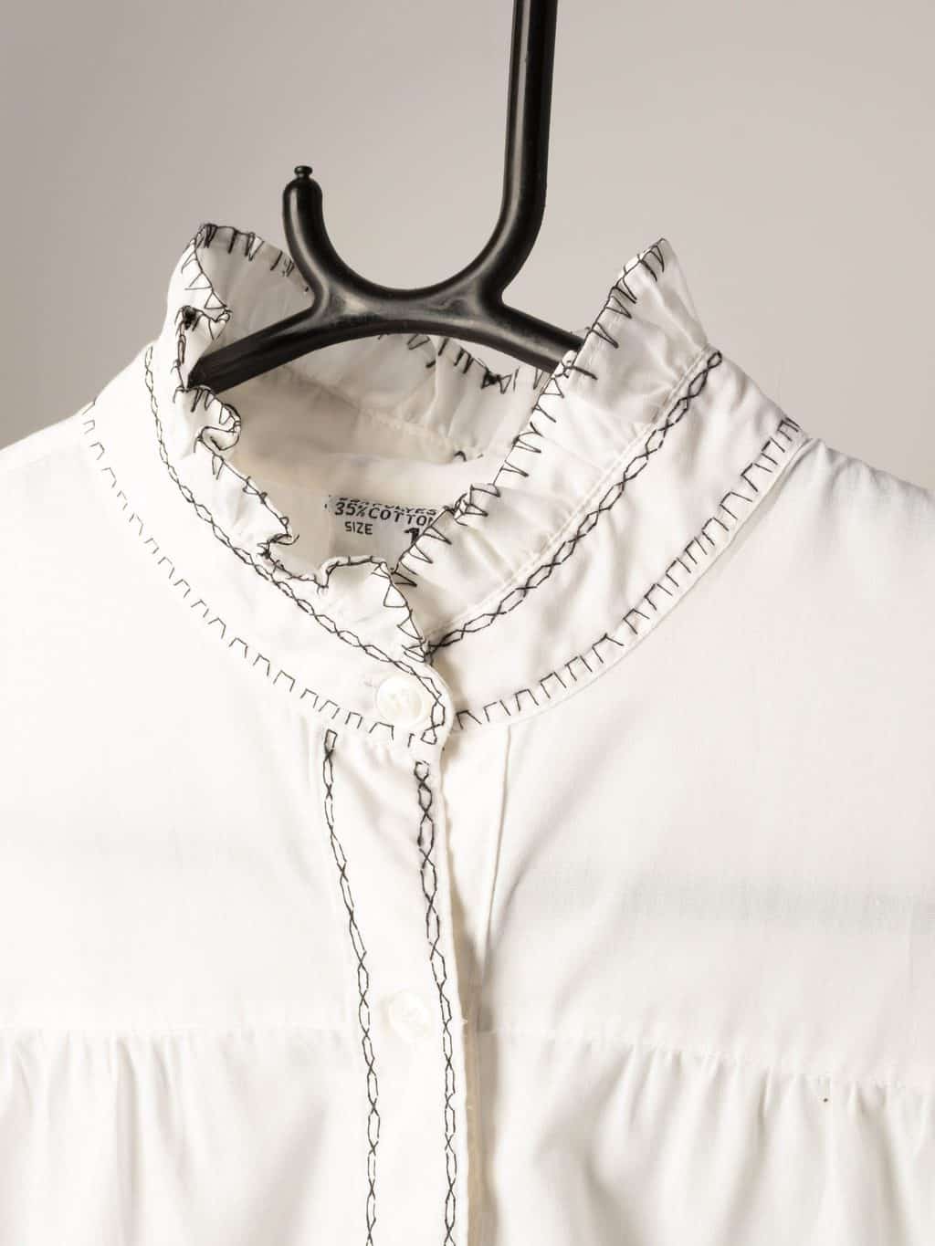 Womens vintage 1970s ruffled collar blouse with contrast black stitching - Large - Image 3