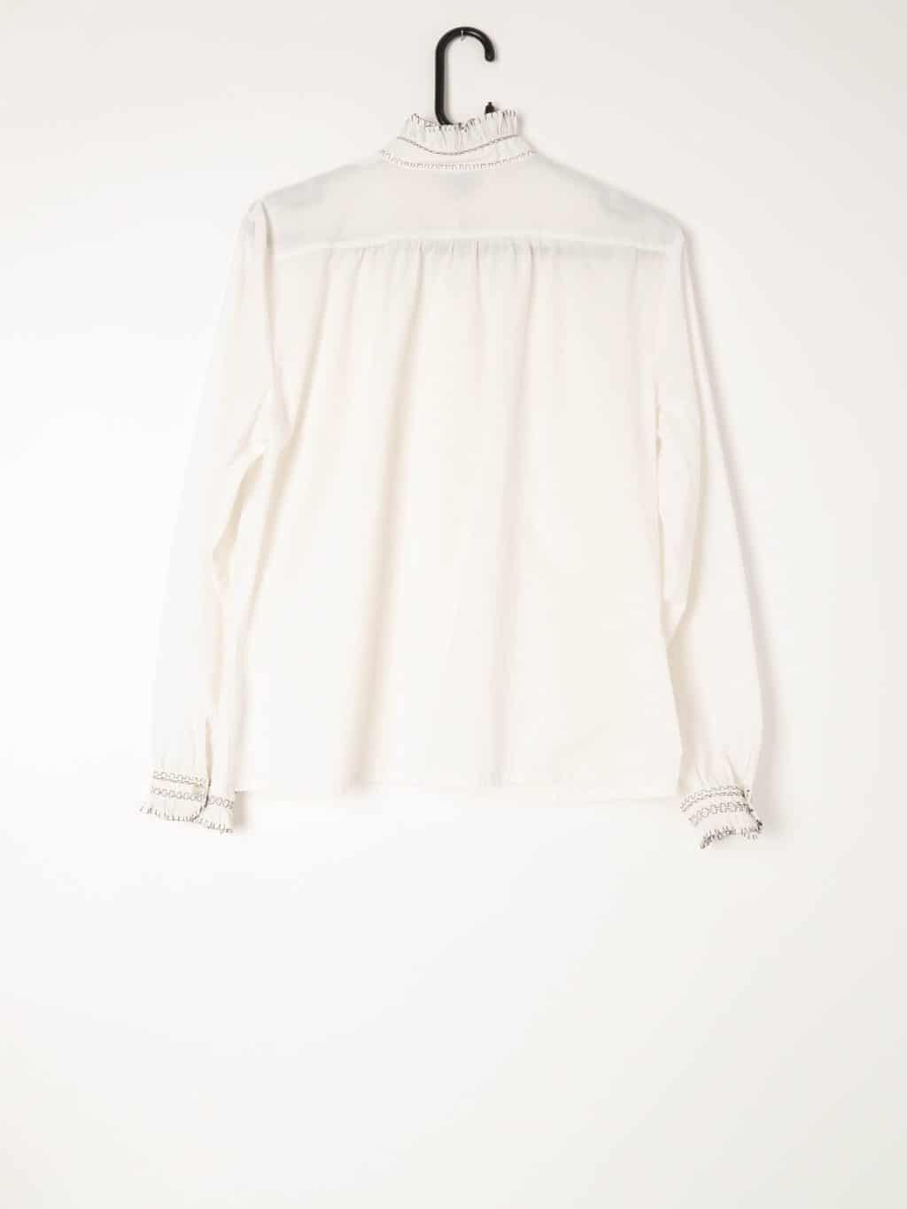 Womens vintage 1970s ruffled collar blouse with contrast black stitching - Large - Image 4