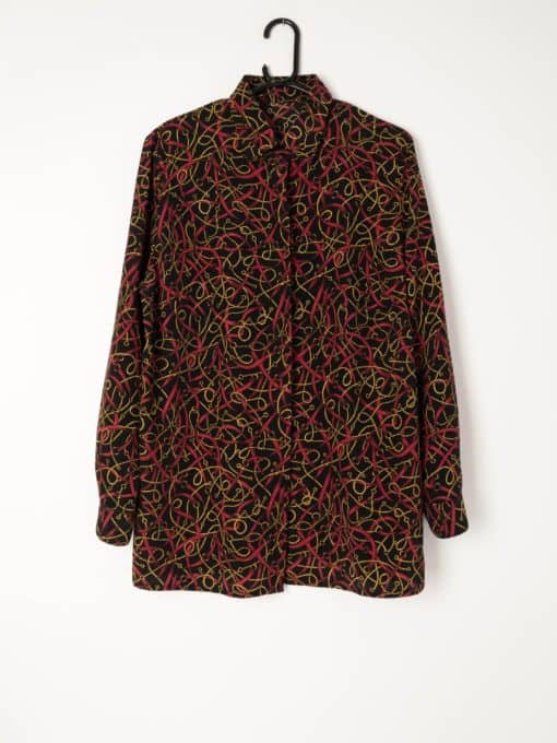 1980s blouse with chain print in red and gold - Extra L