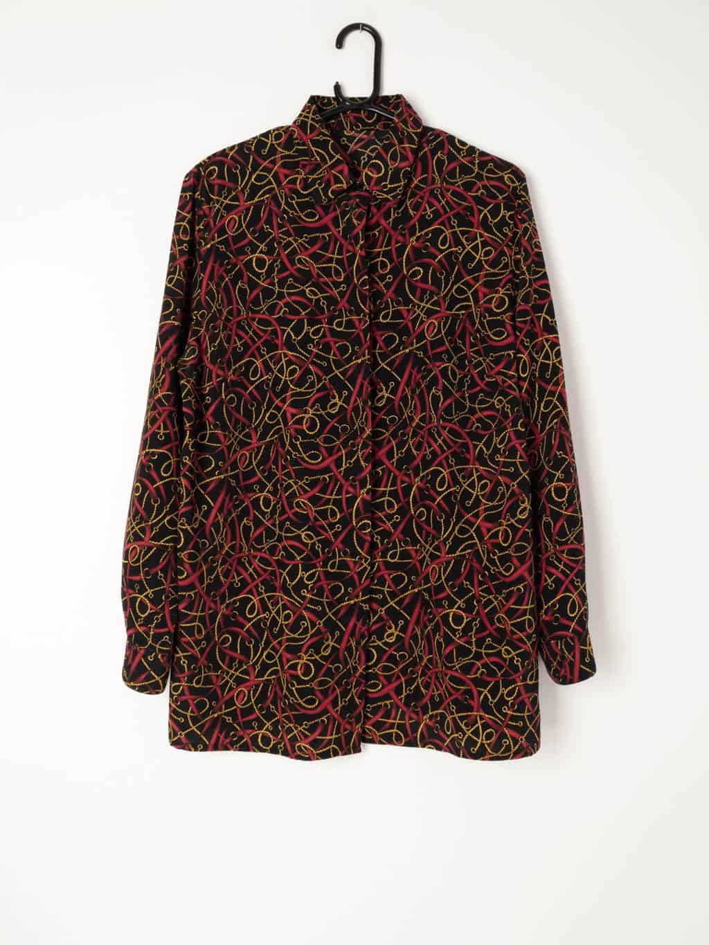 1980s blouse with chain print in red and gold - Extra L