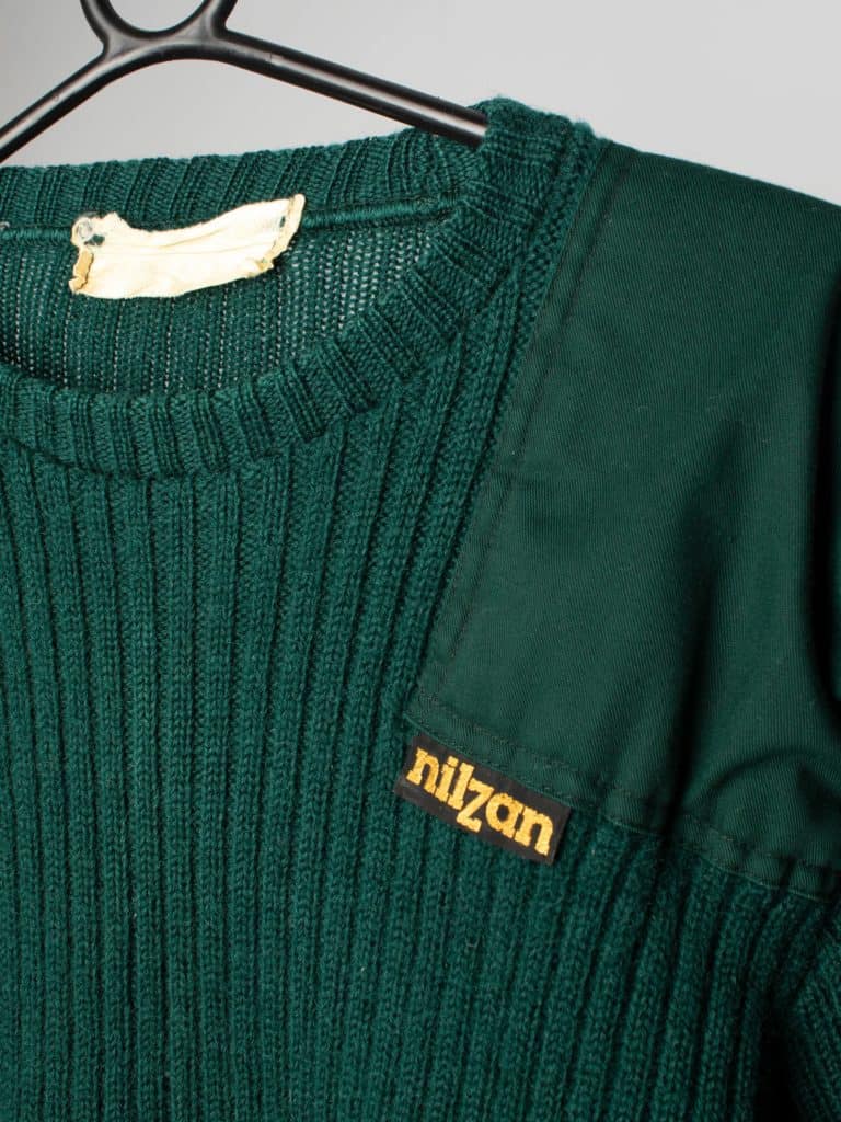 Mens vintage military style jumper in green with shoulder details