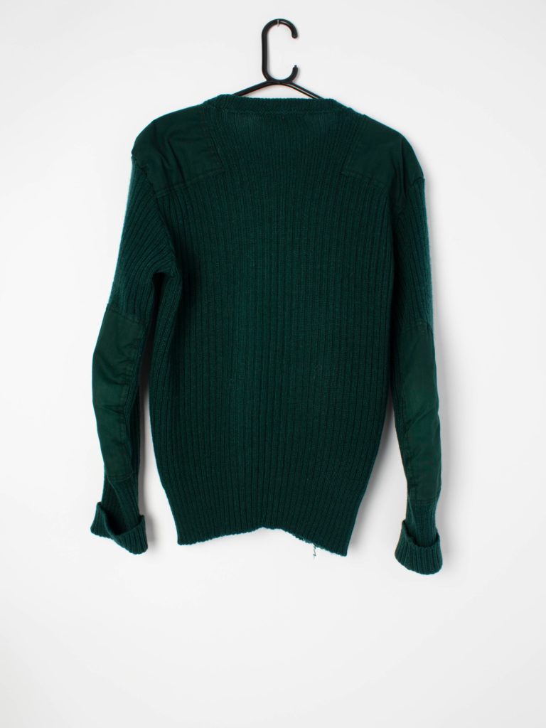 Mens vintage military style jumper in green with shoulder details