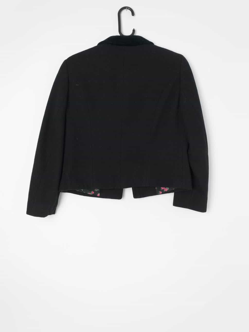 Black wool cropped jacket with stunning lining - S / M - Image 4
