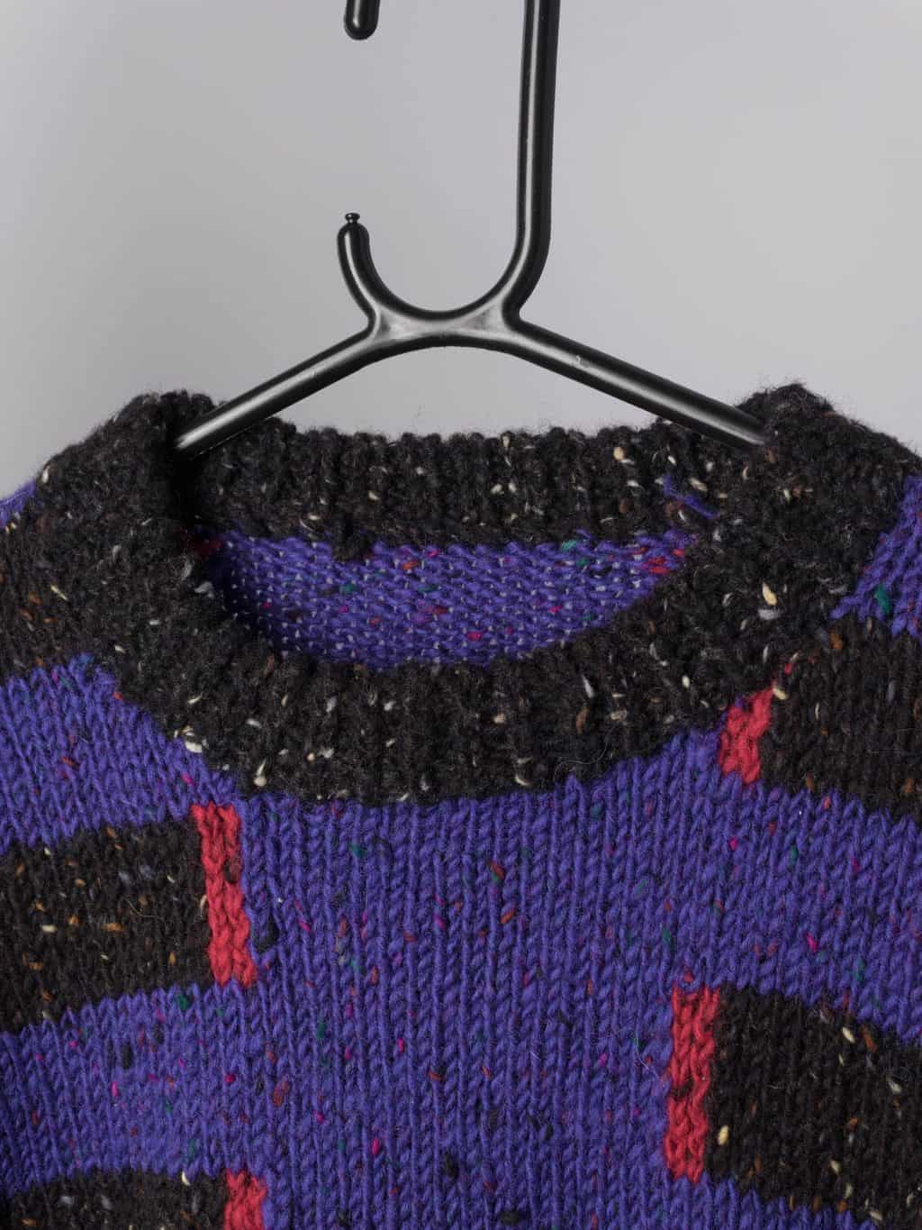Hand-knitted chunky knit vintage jumper with bold design in purple and black - Medium - Image 3