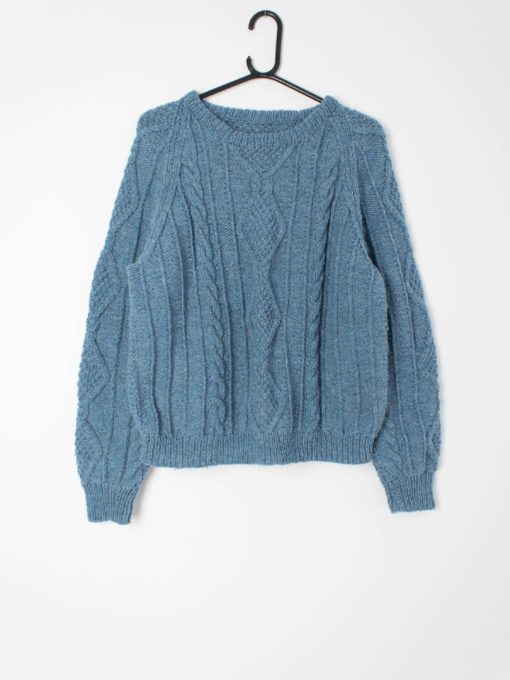 Vintage handmade mottled blue cable knit jumper - S / M