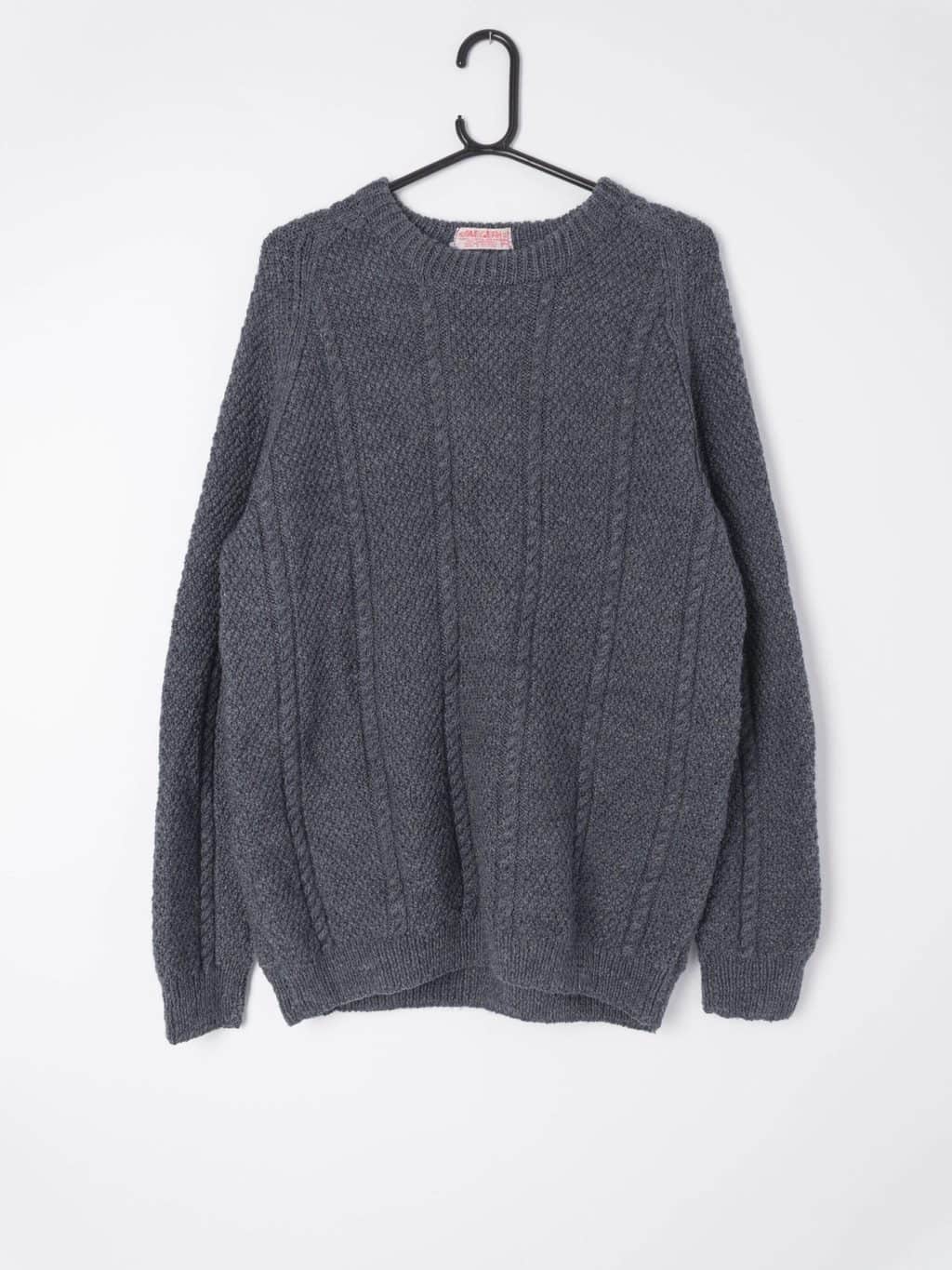 Vintage Jaeger cable knit fisherman style lambswool jumper in dark ...