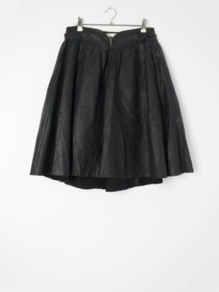 1980s style vintage leather skirt with ruffled waist and zipper detail - Small / Medium