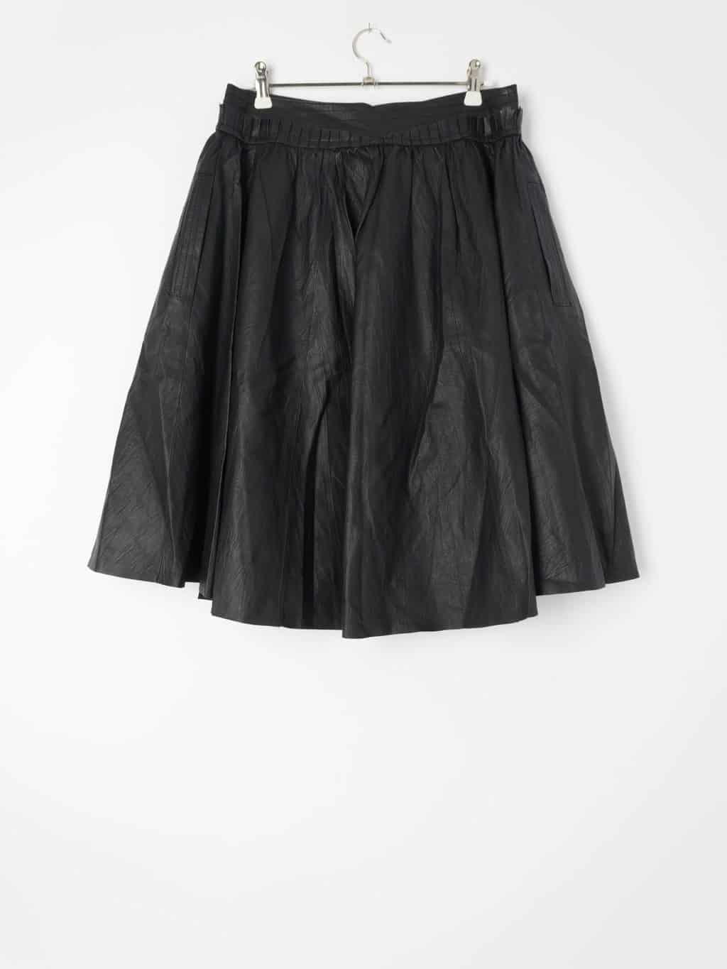 Womens 1980s style vintage leather skirt with ruffled waist and zipper ...
