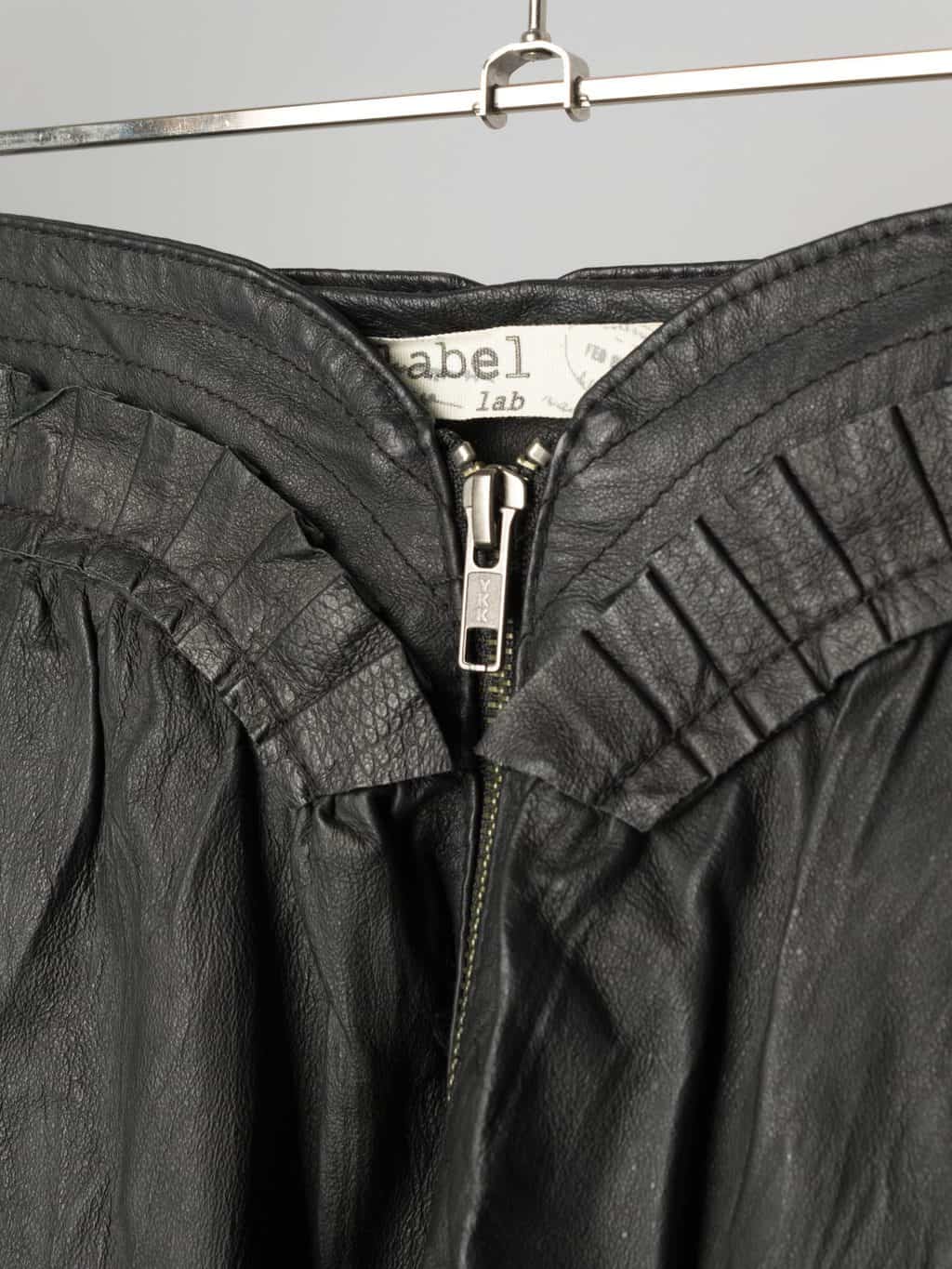 1980s style vintage leather skirt with ruffled waist and zipper detail - Small / Medium - Image 3