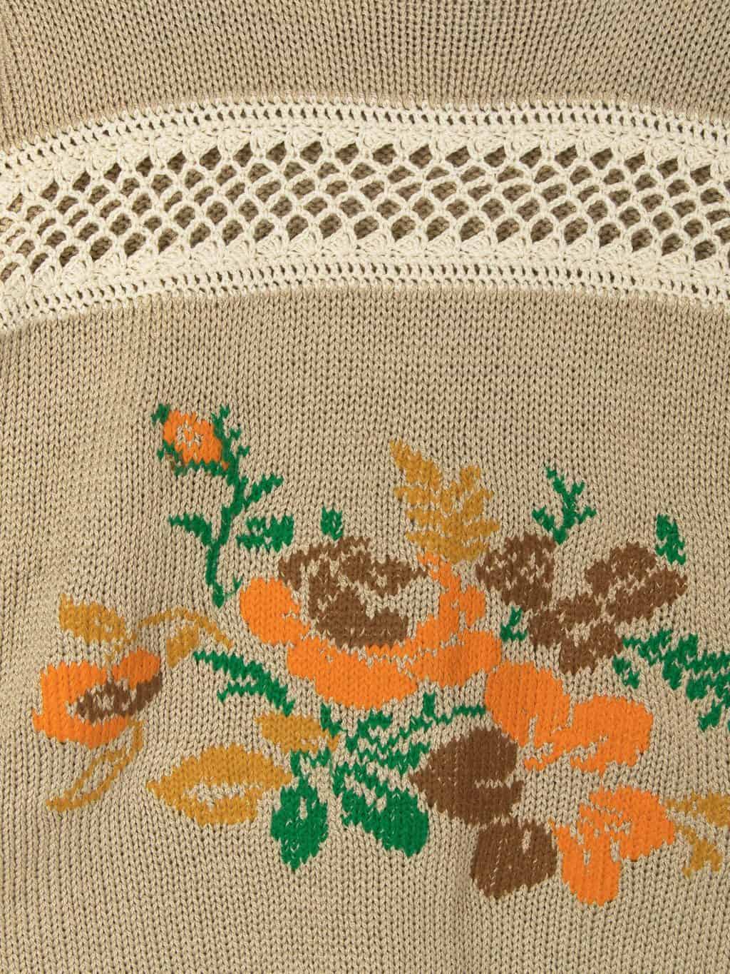 Womens vintage knitted jumper with adorable floral design and crochet panel - Medium - Image 2