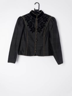 Womens vintage silk jacket with floral velvet appliqué detailing New Romance - Extra Small / Small