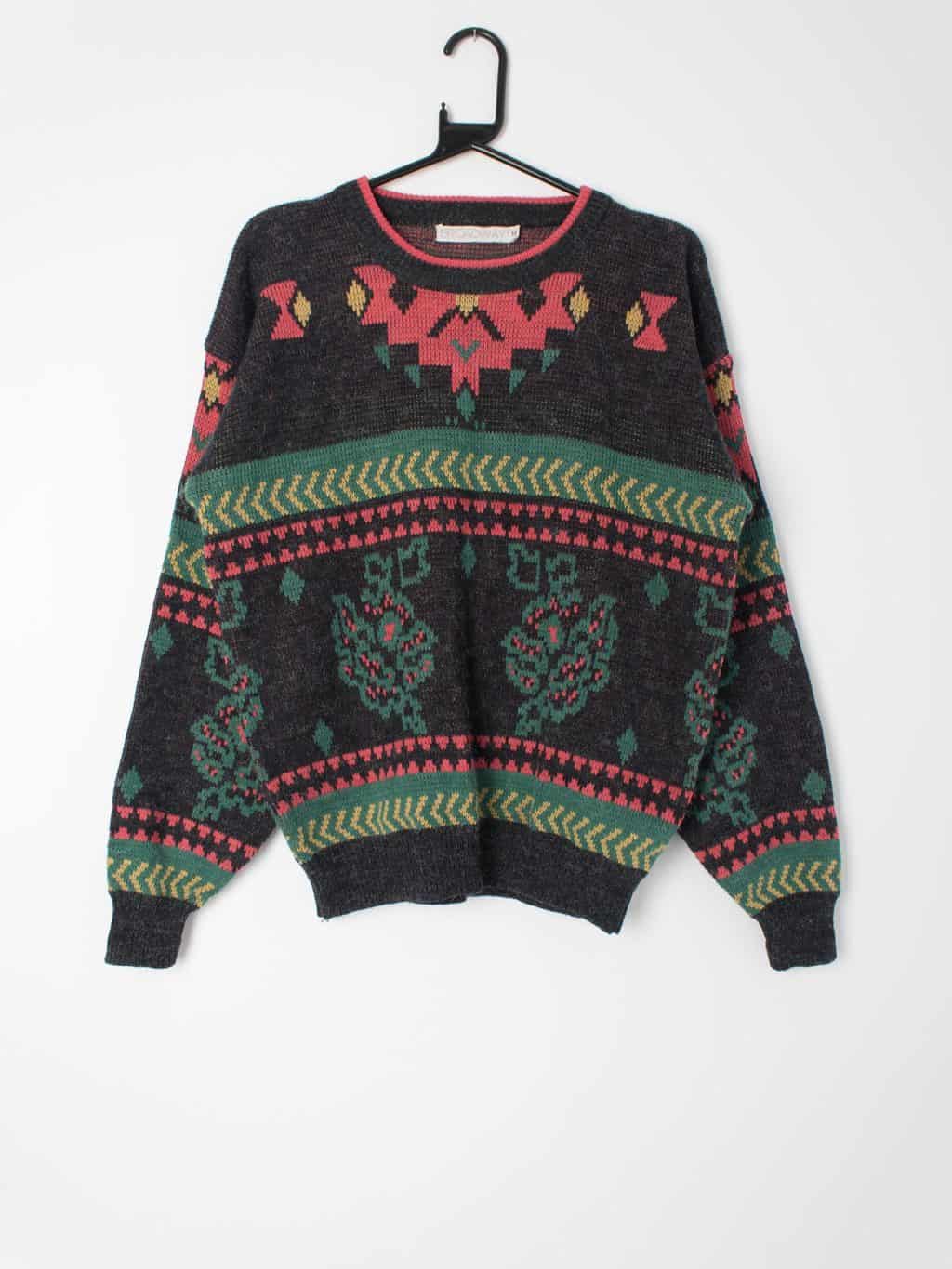 vintage bold abstract design knitted pullover 90s - M/L