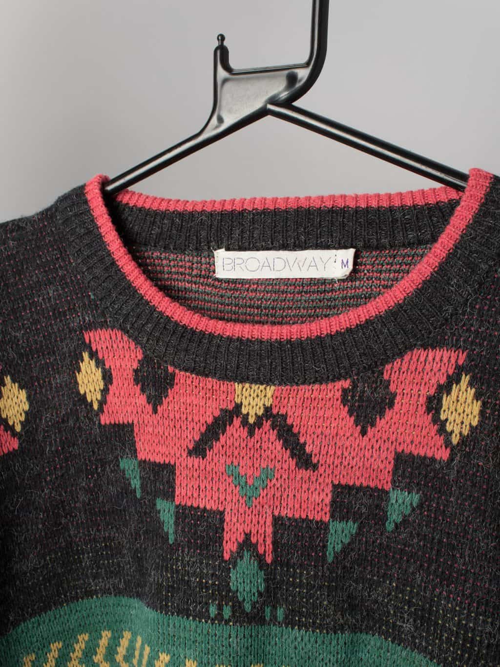 vintage bold abstract design knitted pullover 90s - M/L - Image 3