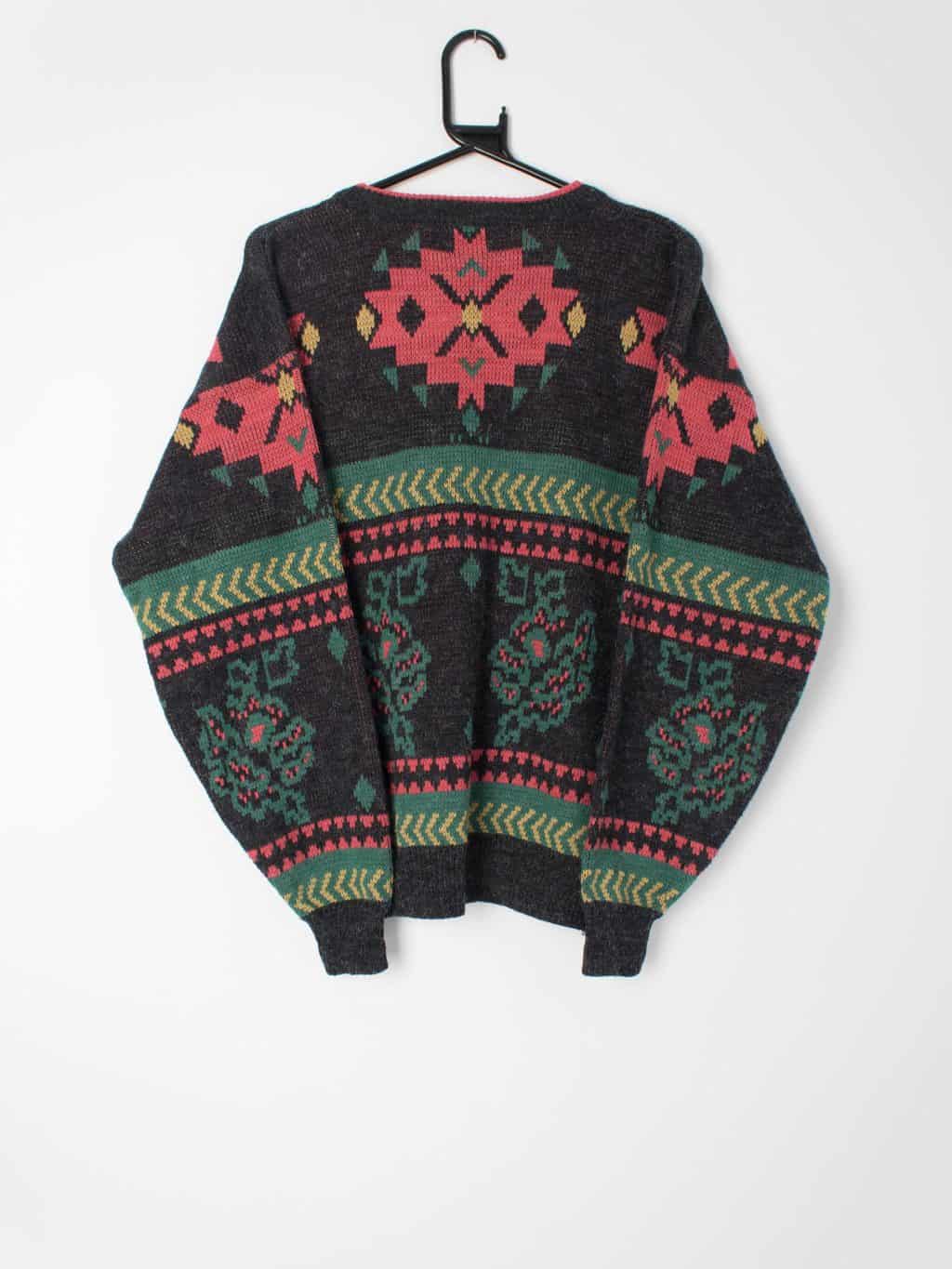 vintage bold abstract design knitted pullover 90s - M/L - Image 4