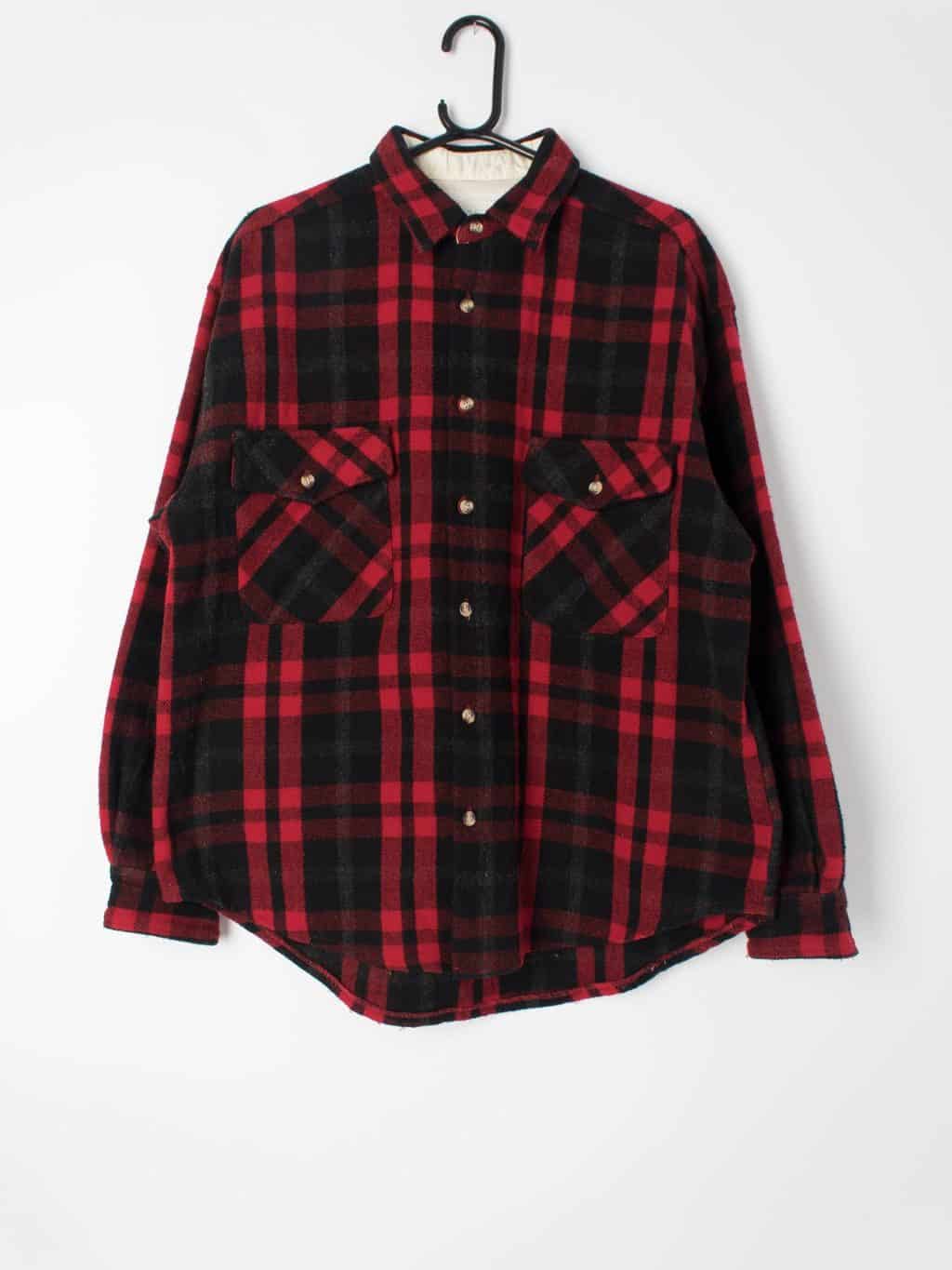 Mens vintage thick plaid shirt heavy weight red and black flannel - Medium  / Large