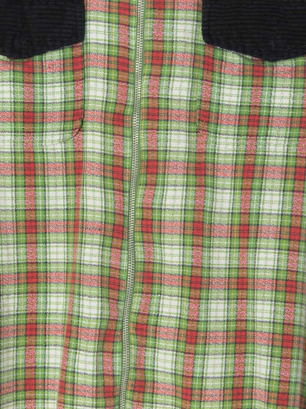 Mens vintage red green lightweight flannel shirt with zip and black corduroy detail - Small / Medium - Image 3