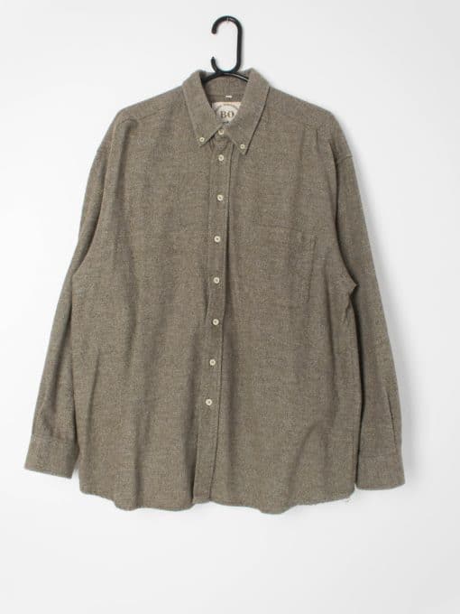 Mens vintage soft cotton shirt mottled khaki green / beige - Large / XL