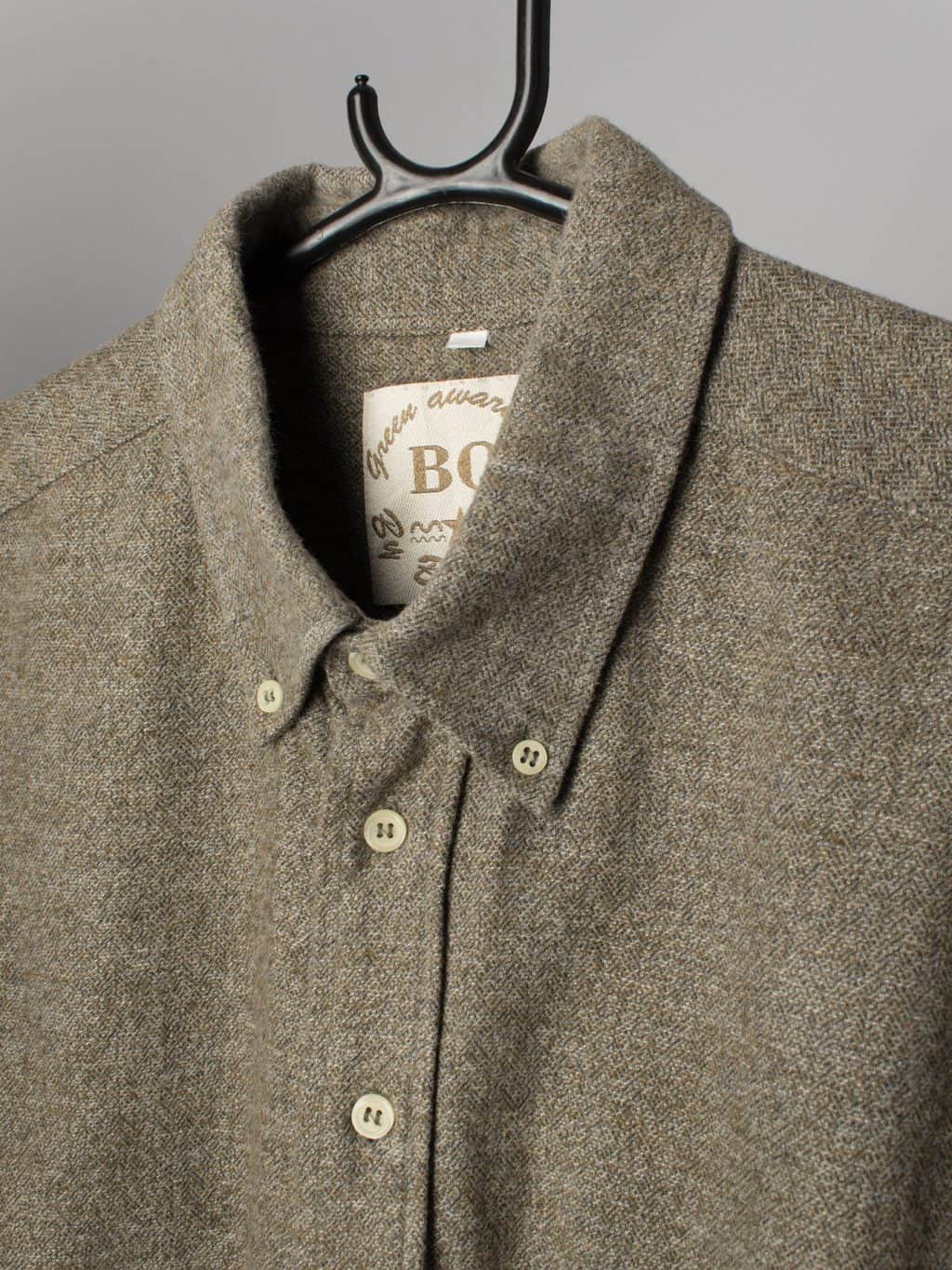 Mens vintage soft cotton shirt mottled khaki green / beige - Large / XL - Image 2