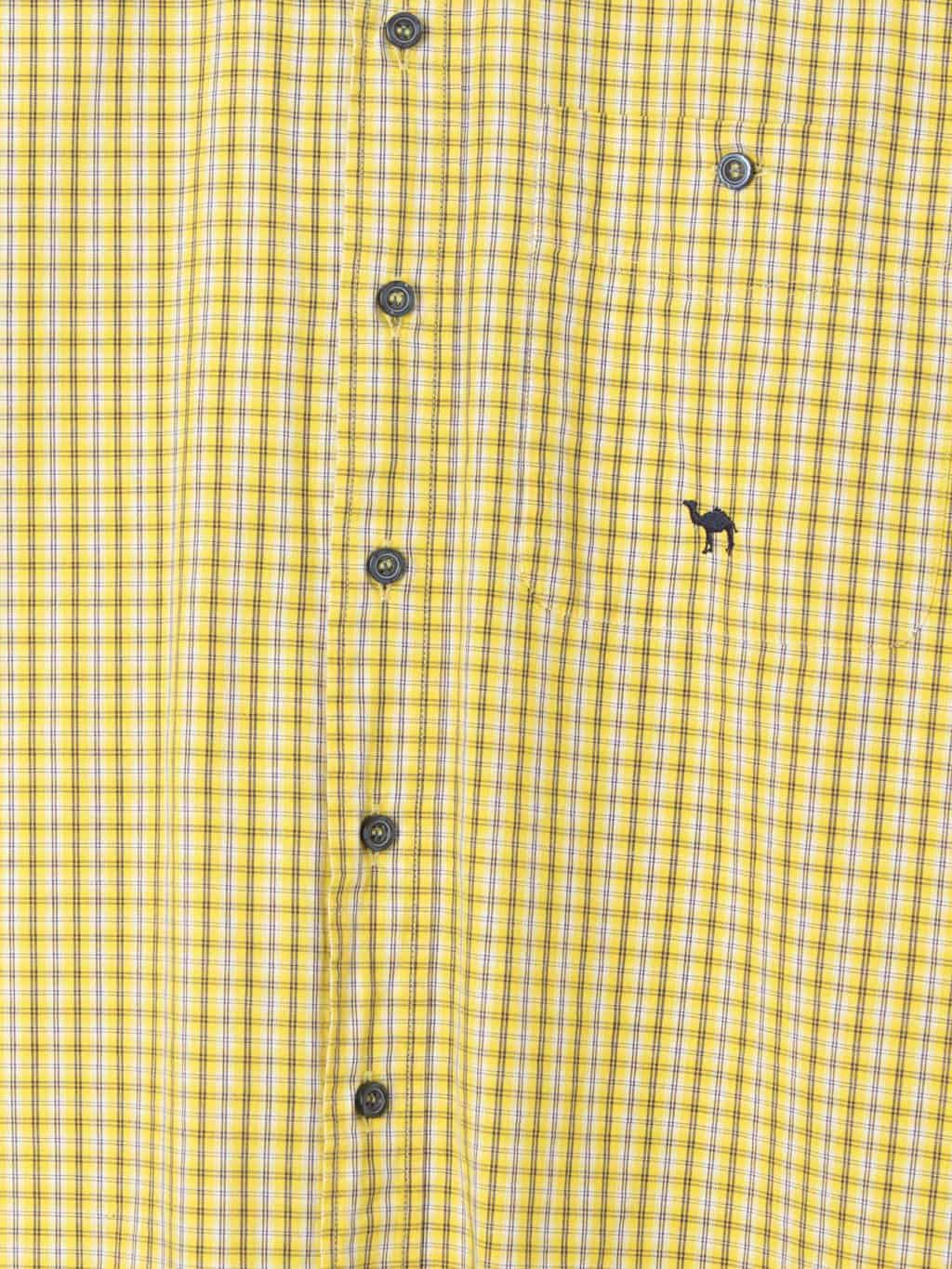 Mens vintage check shirt Camel yellow brown white - Medium - Image 2