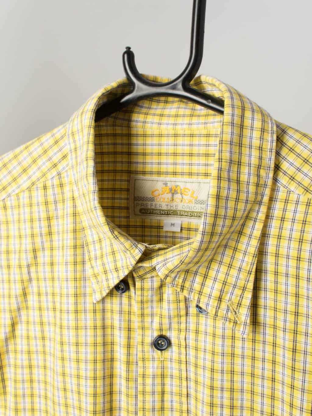 Mens vintage check shirt Camel yellow brown white - Medium - Image 3