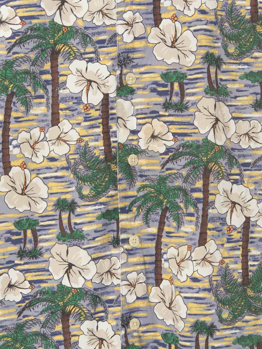 Vintage mens Hawaiian floral shirt with blue sea green palm trees - Large - Image 2