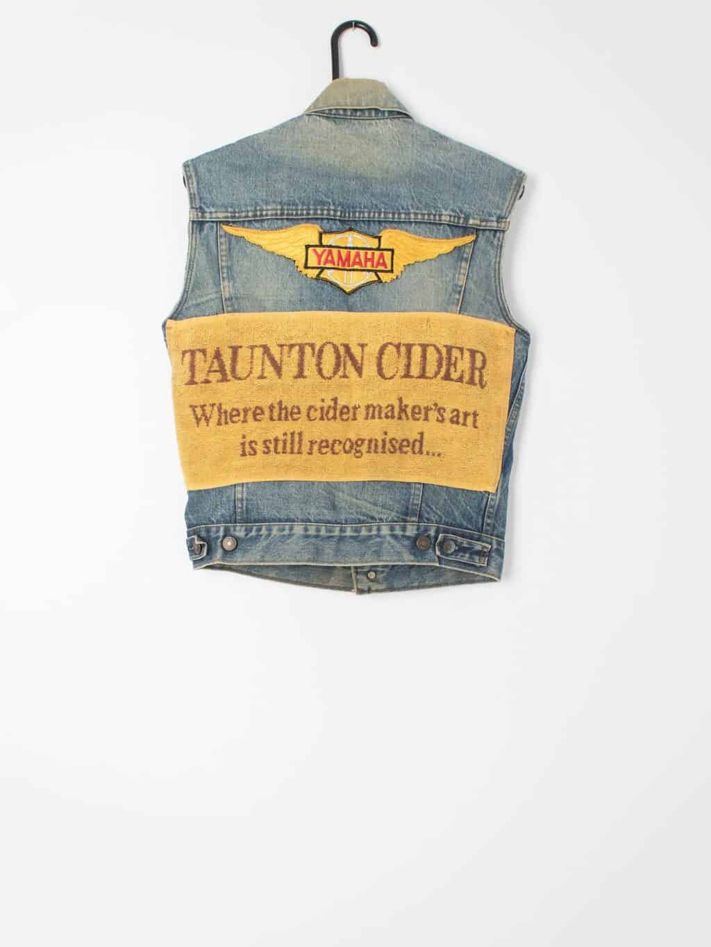 Vintage Unisex customised Levis denim waistcoat vest biker jacket Yamaha  Taunton cider bar towel - Small - St Cyr Vintage