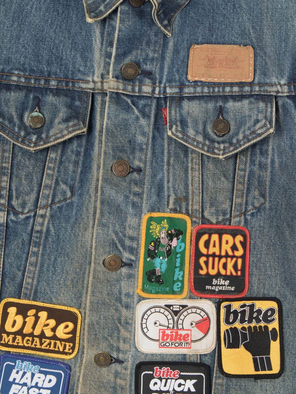 Vintage unisex customised Levis denim waistcoat vest biker jacket Yamaha Taunton cider bar towel - Small - Image 3