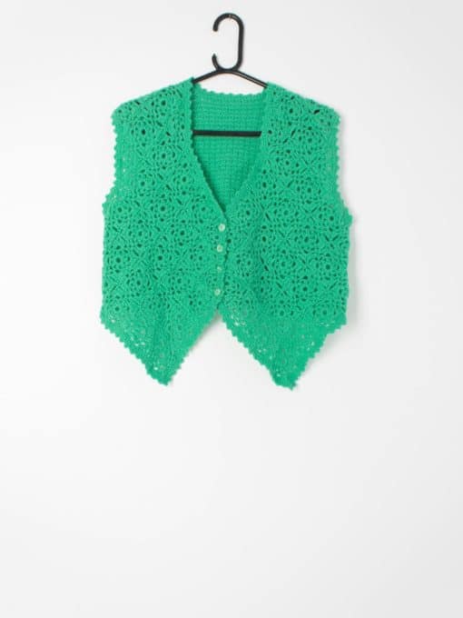Womens vintage crocheted vest in apple green - M / L