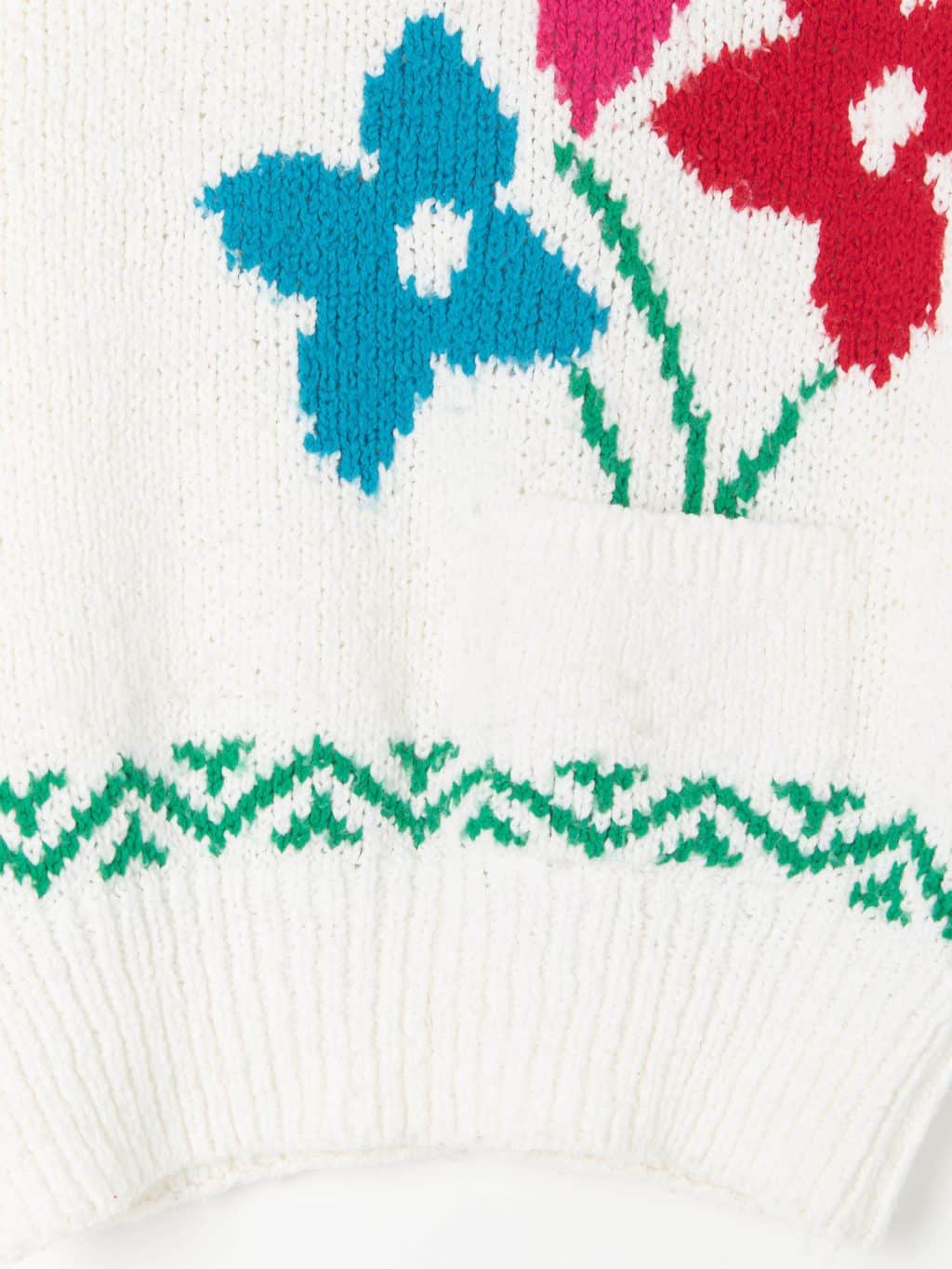 Womens vintage hand knitted short sleeve cardigan white floral cute flower pot pocket - Medium / Large - Image 2