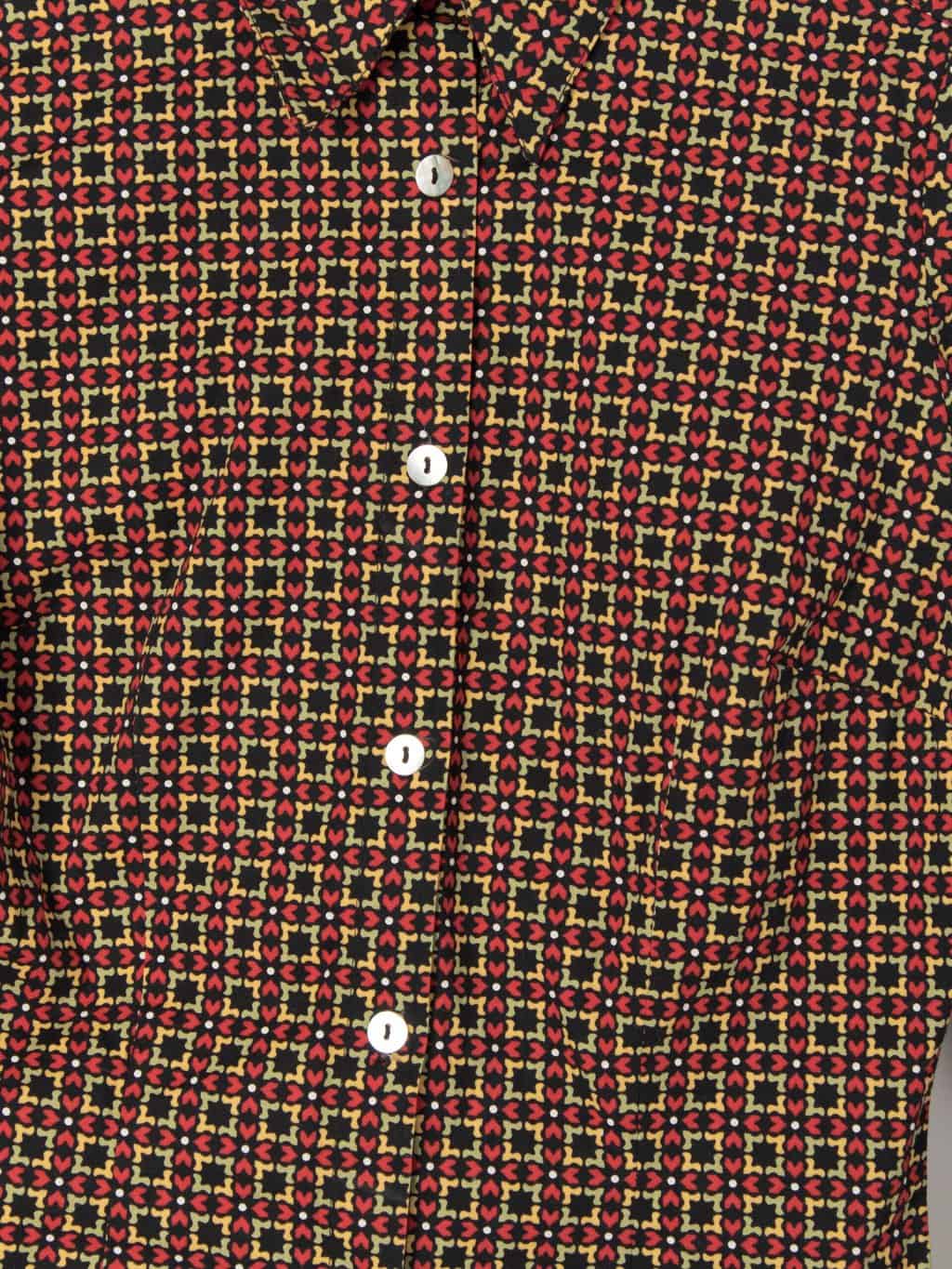 Womens patterned  blouse 70s style with crazy red & yellow geometric print - Small - Image 2