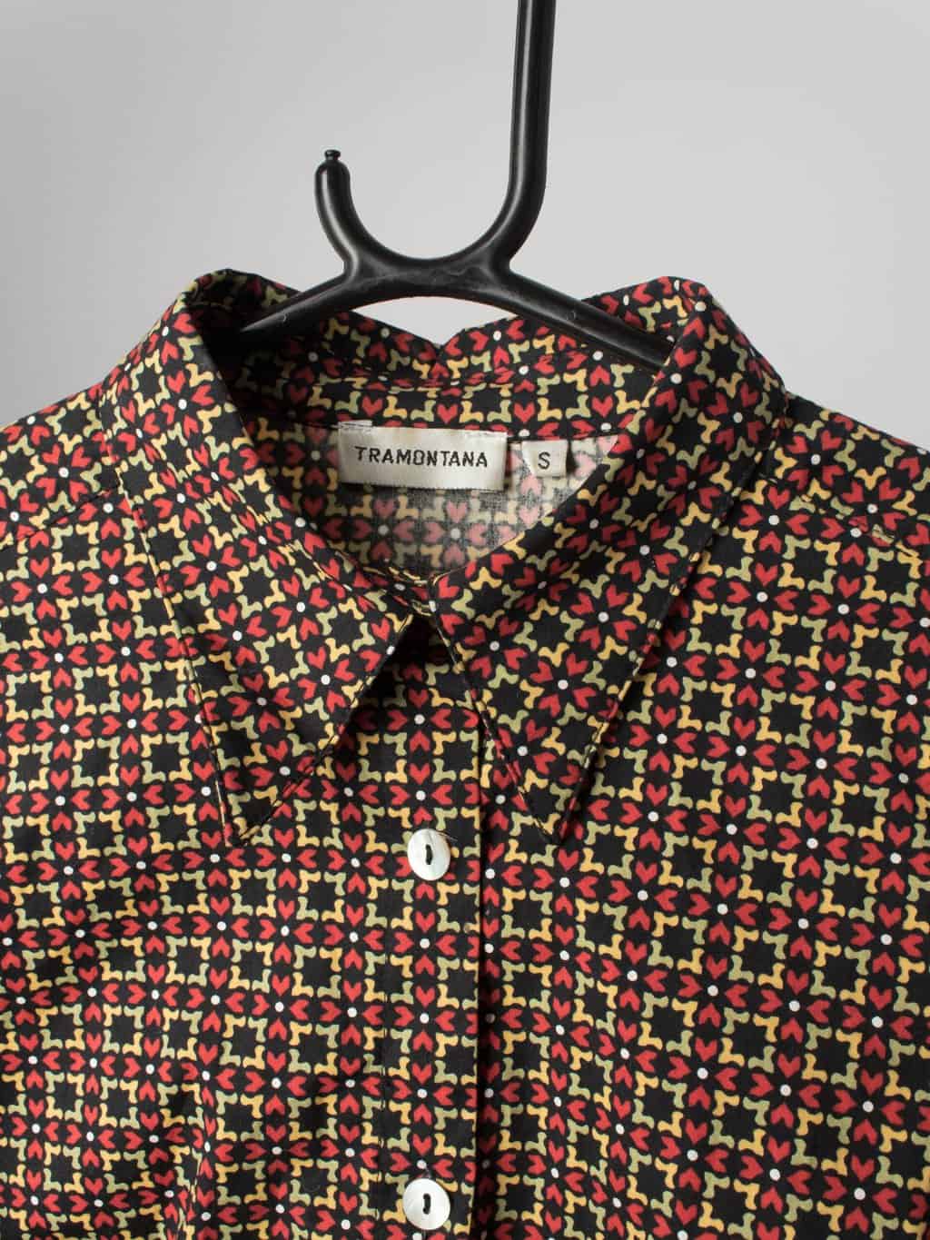Womens patterned  blouse 70s style with crazy red & yellow geometric print - Small - Image 3
